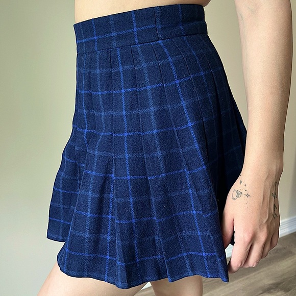 Plaid Print Wool Pleated Skirt - Picture 1 of 6